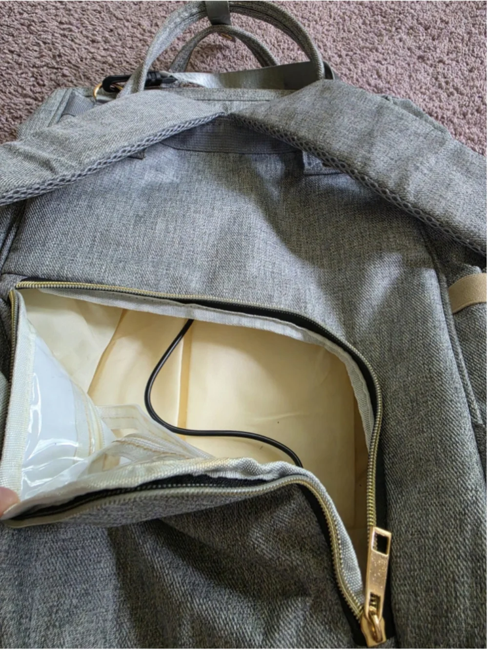 Mokaloo Diaper Backpack / Stroller Strap / USB Port Gray Travel Carry On